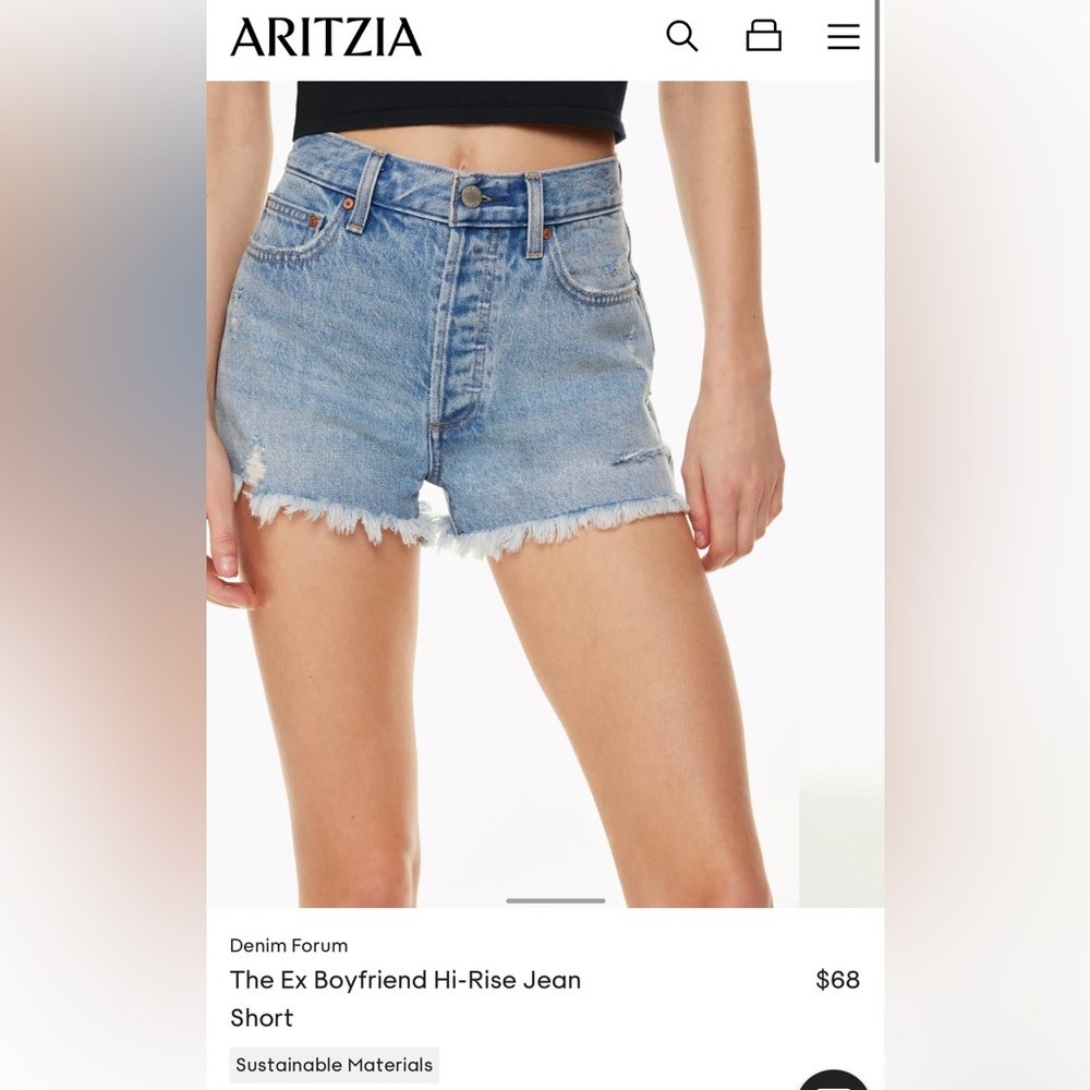 Denim forum (aritizia) the ex-boyfriend high rise jean short, size 26